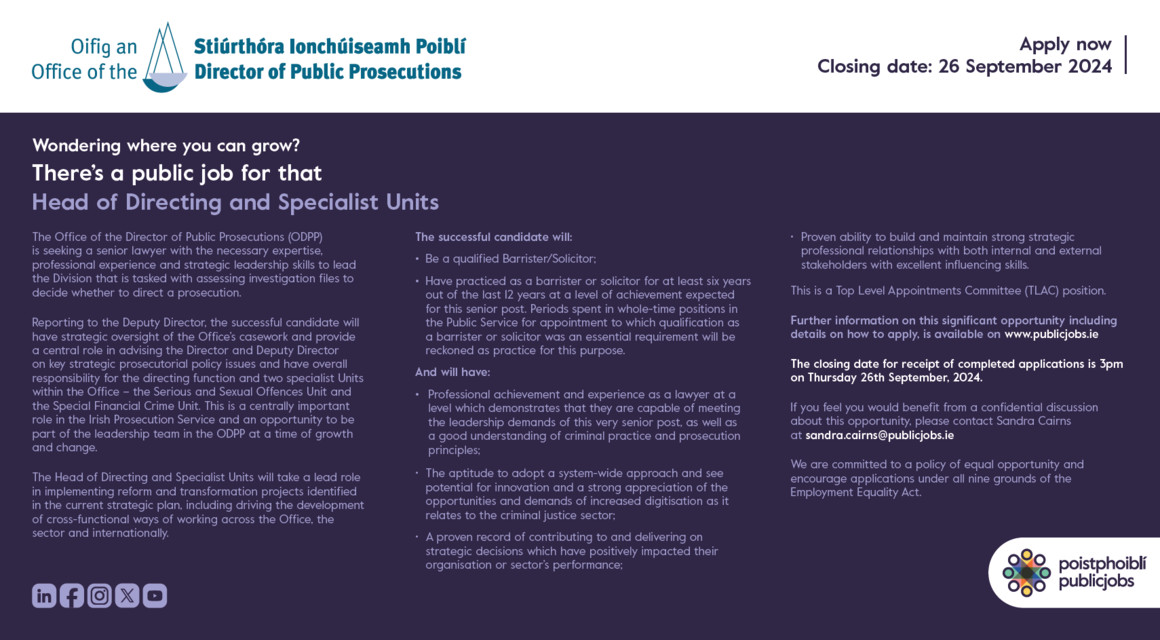 #JobOpportunity Head of Directing and Specialist Units with ODPP