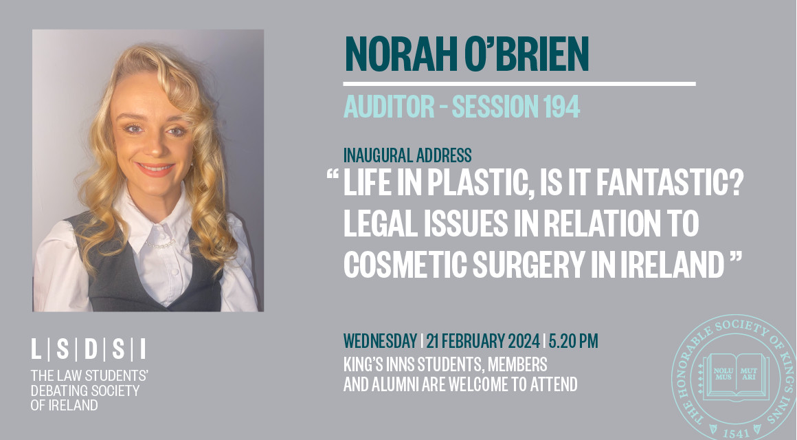 Auditor of the LSDSI Norah O’Brien will deliver her Inaugural Address